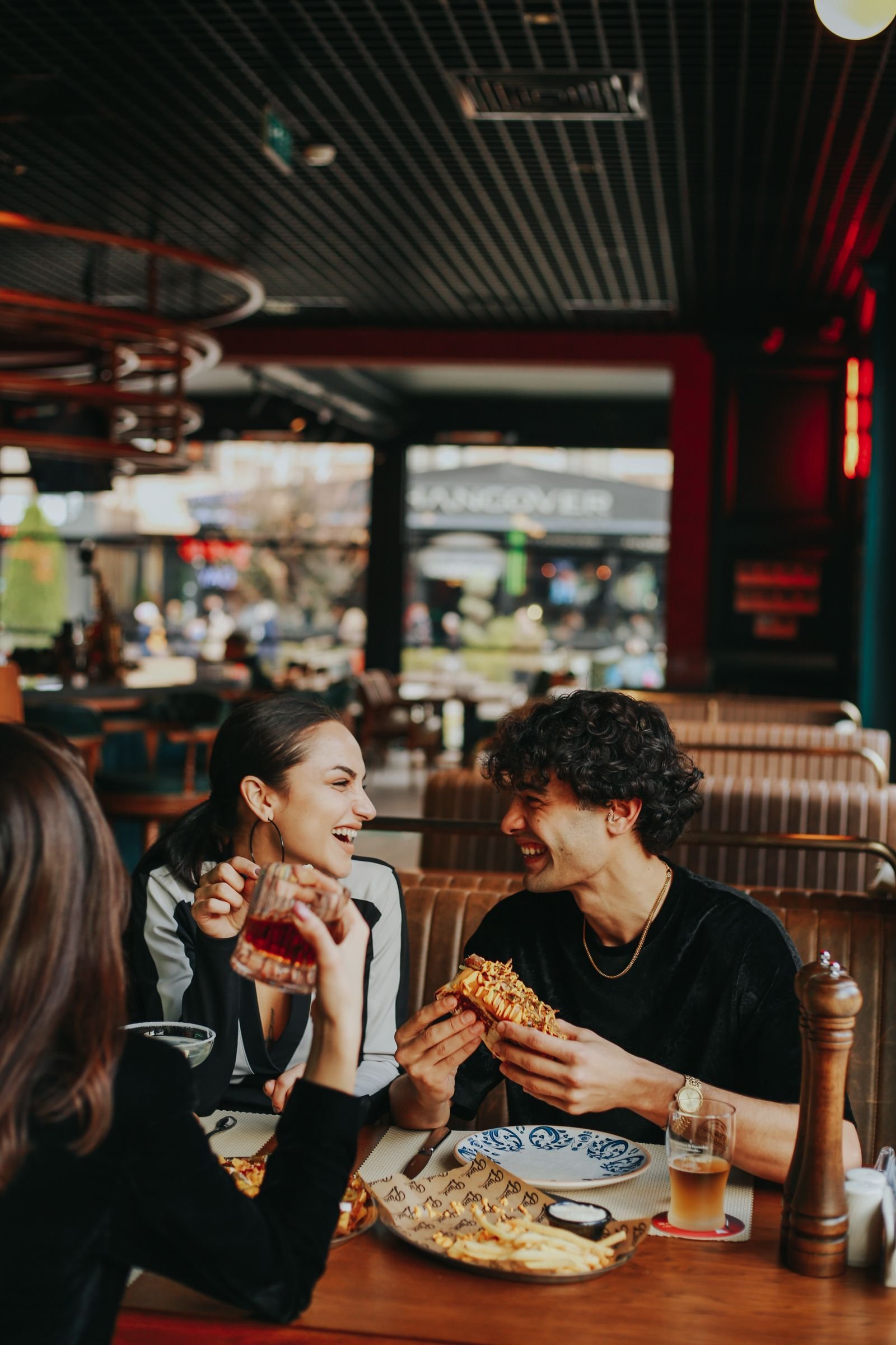 Friends discovering a restaurant together